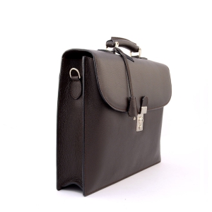 Side view of handmade Italian leather briefcase for men in dark brown color - Gaetano 40 - Sku 1800