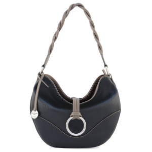 Small italian leather hobo bag in black color with taupe trims - Alba - Sku 2277