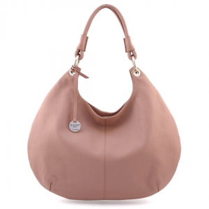 Soft leather hobo bag in pink tourmaline color Moon-Sku 2531