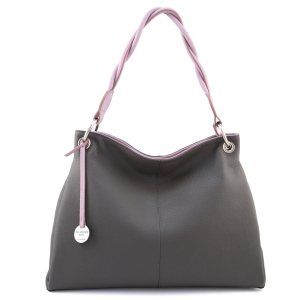 Large italian leather hobo bag grey-lilac - Vittoria - Sku 2808