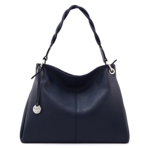 Large italian leather hobo bag navy blue - Vittoria - Sku 2808