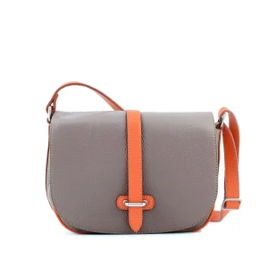 Bea-italian leather crossbody bag in taupe color with orange trims-2827