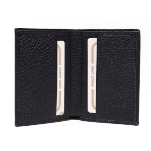 Italian pebbled leather card holder for men and women in black color