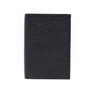 Slim bifold leather card holder with card slots in black color