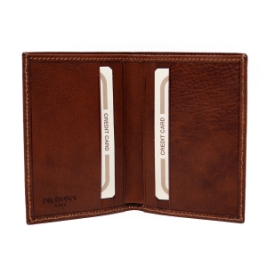 Italian full grain leather card holder with top compartment in tan brown color