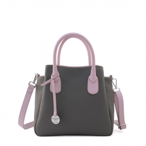 Antea 26 - grey handmade italian leather handbag with pink lilac trims