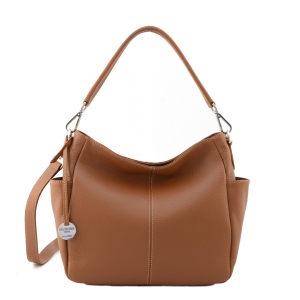 Donata S-women's italian leather shoulder bag in tan color-sku 2935