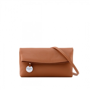 Italian leather foldover crossbody clutch tan - Curtsy-Sku 2770