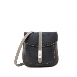 small leather crossbody bag in black color with taupe trims - Chiara Bag - Sku 2497