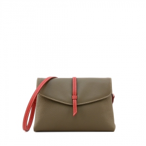 Leila-italian leather crossbody bag in mud brown color with cherry red trims-sku 2955