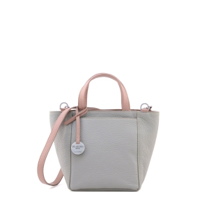 Simona XS - Italian leather crossbody bag in ash grey color with pink tourmaline trims - Sku 2850