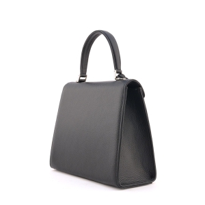 Back view of Anna 26 black Italian top handle leather bag