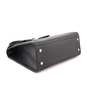 Bottom view of Anna 26 black Italian top handle leather bag