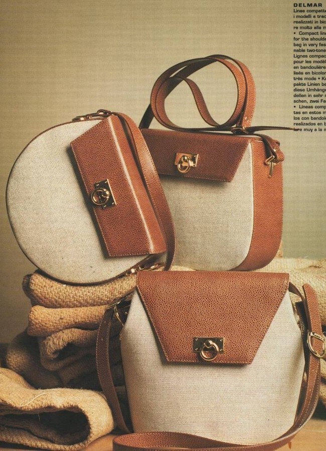 1980s advertising poster by Del Giudice Roma, of two bag in cream and biscuit colors