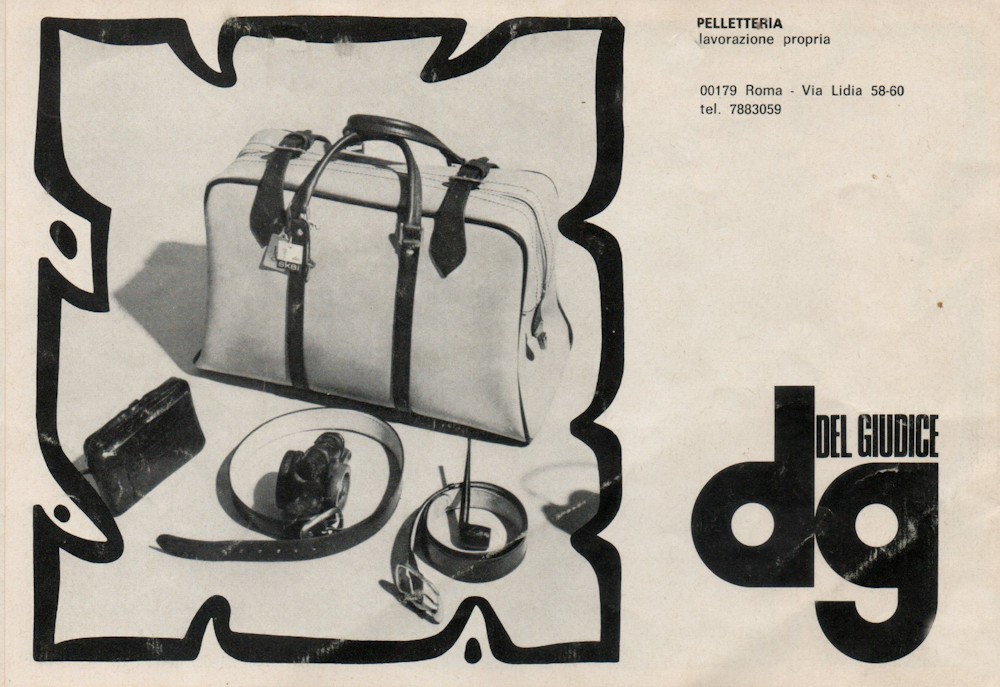 Advertising poster from the 70s, of the Del Giudice Roma leather goods shop in Rome