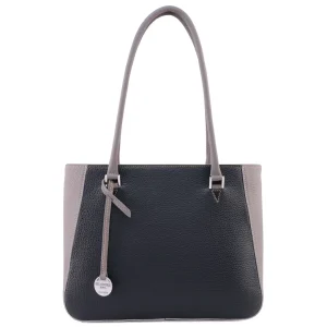 Borsa a spalla donna in pelle nera con finiture tortora - Silvia bag - Sku 1943