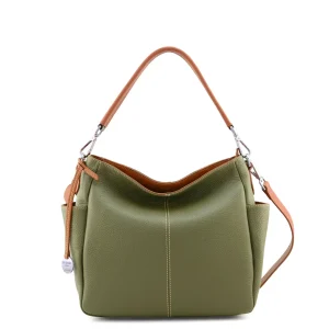 Donata S-Italian leather shoulder bag in green color color-sku 2935